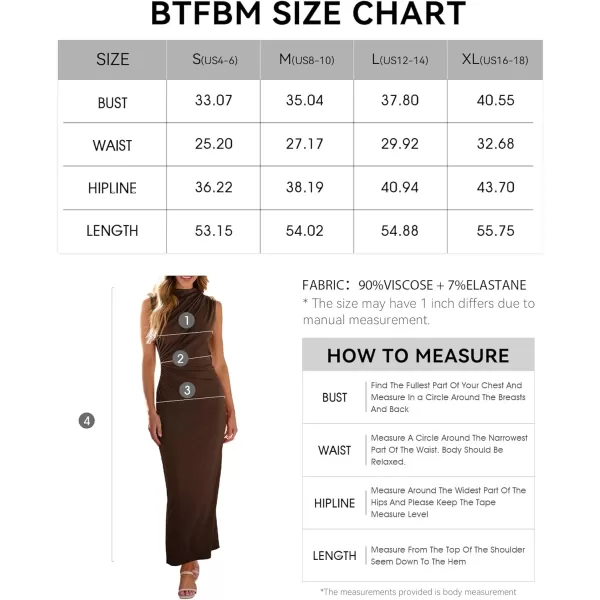 imageBTFBM Womens Ruched Bodycon Dress Summer Casual Sleeveless Back Slit Elegant Club Evening Party Cocktail Maxi DressesSolid Coffee