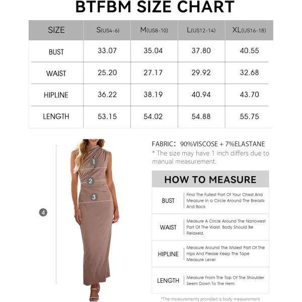 imageBTFBM Womens Ruched Bodycon Dress Summer Casual Sleeveless Back Slit Elegant Club Evening Party Cocktail Maxi DressesSolid Khaki