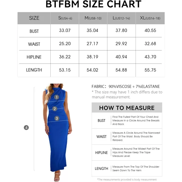 imageBTFBM Womens Ruched Bodycon Dress Summer Casual Sleeveless Back Slit Elegant Club Evening Party Cocktail Maxi DressesSolid Royal Blue