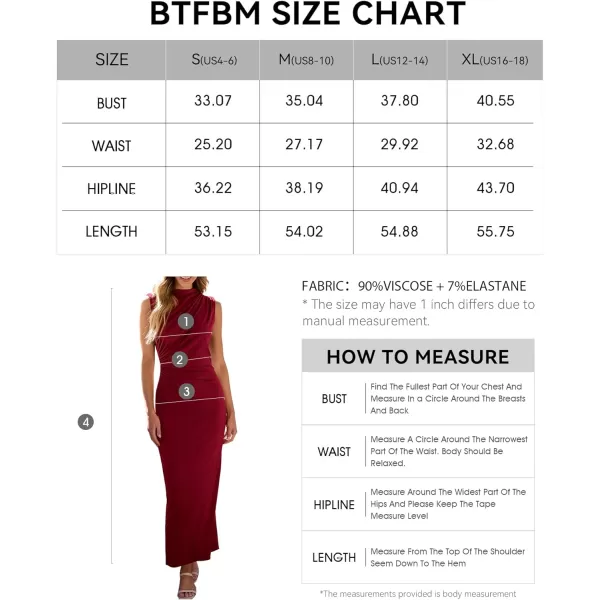 imageBTFBM Womens Ruched Bodycon Dress Summer Casual Sleeveless Back Slit Elegant Club Evening Party Cocktail Maxi DressesSolid Wine Red