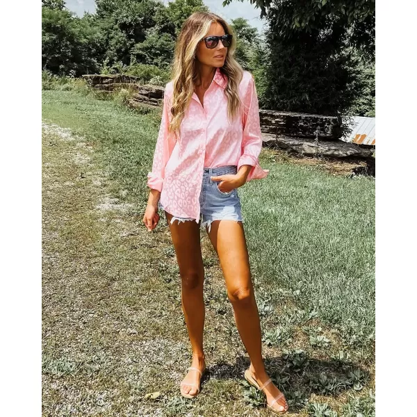 imageBTFBM Womens Satin Button Down Shirts Roll Up Long Sleeve Lapel V Neck Loose Casual Work Summer Fall Blouse Tops 2023Leopard Pink