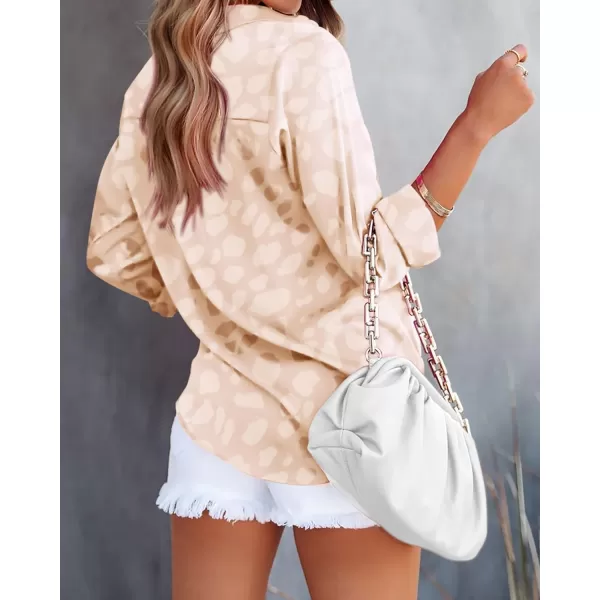 imageBTFBM Womens Satin Button Down Shirts Roll Up Long Sleeve Lapel V Neck Loose Casual Work Summer Spring Blouse Tops 2024Leopard Apricot