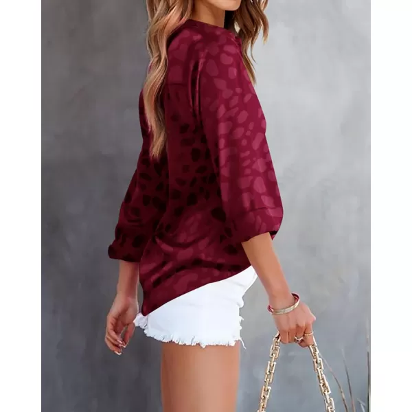 imageBTFBM Womens Satin Button Down Shirts Roll Up Long Sleeve Lapel V Neck Loose Casual Work Summer Spring Blouse Tops 2024Leopard Wine Red