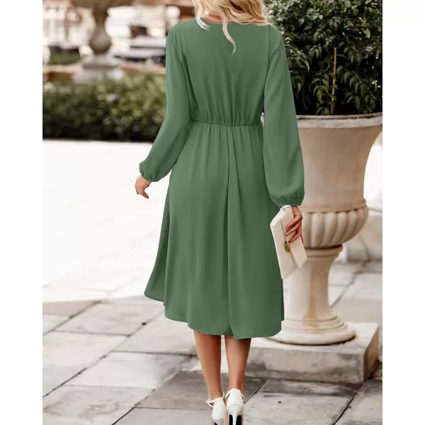 imageBTFBM Womens Satin Deep V Neck Summer Dresses Short Sleeve Tie Front High Waist Flowy Ruffle ALine Midi Cocktail DressLong Solid Army Green