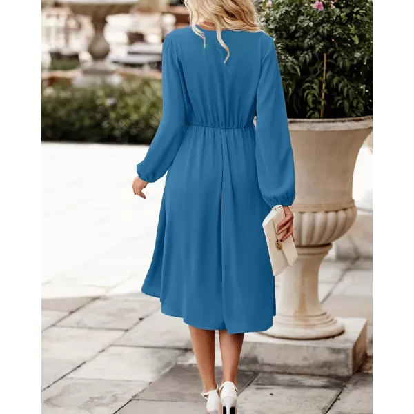 imageBTFBM Womens Satin Deep V Neck Summer Dresses Short Sleeve Tie Front High Waist Flowy Ruffle ALine Midi Cocktail DressLong Solid Blue
