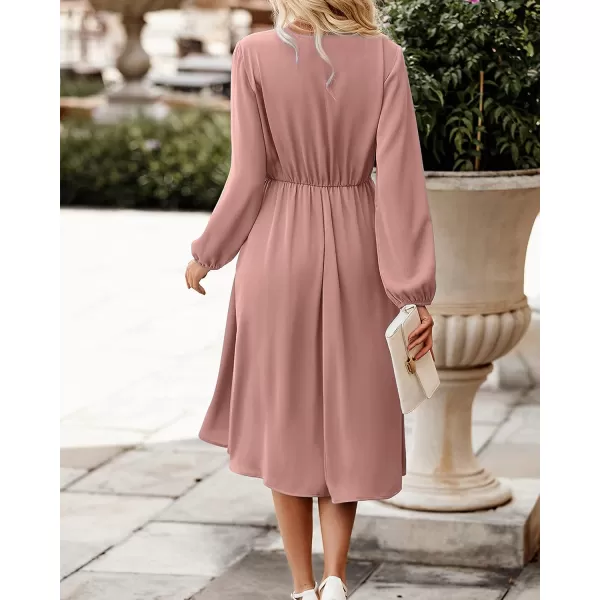imageBTFBM Womens Satin Deep V Neck Summer Dresses Short Sleeve Tie Front High Waist Flowy Ruffle ALine Midi Cocktail DressLong Solid Dusty Pink