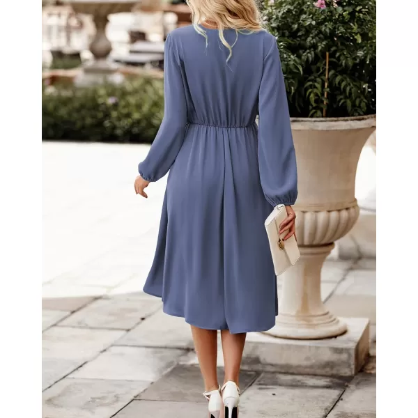 imageBTFBM Womens Satin Deep V Neck Summer Dresses Short Sleeve Tie Front High Waist Flowy Ruffle ALine Midi Cocktail DressLong Solid Grey Blue
