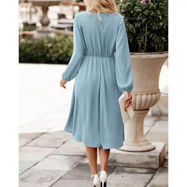 imageBTFBM Womens Satin Deep V Neck Summer Dresses Short Sleeve Tie Front High Waist Flowy Ruffle ALine Midi Cocktail DressLong Solid Light Blue