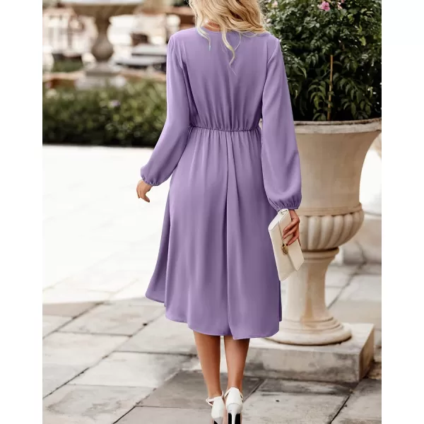 imageBTFBM Womens Satin Deep V Neck Summer Dresses Short Sleeve Tie Front High Waist Flowy Ruffle ALine Midi Cocktail DressLong Solid Purple