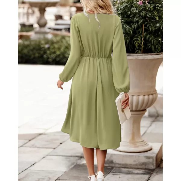imageBTFBM Womens Satin Deep V Neck Summer Dresses Short Sleeve Tie Front High Waist Flowy Ruffle ALine Midi Cocktail DressLong Solid Tender Green