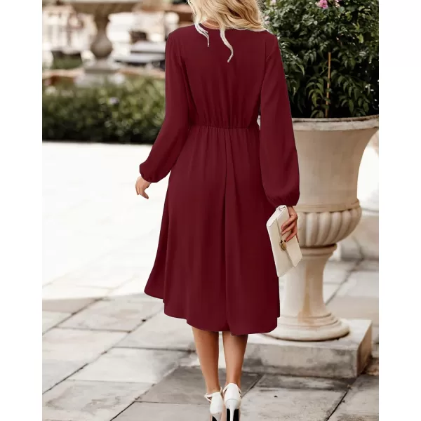 imageBTFBM Womens Satin Deep V Neck Summer Dresses Short Sleeve Tie Front High Waist Flowy Ruffle ALine Midi Cocktail DressLong Solid Wine Red