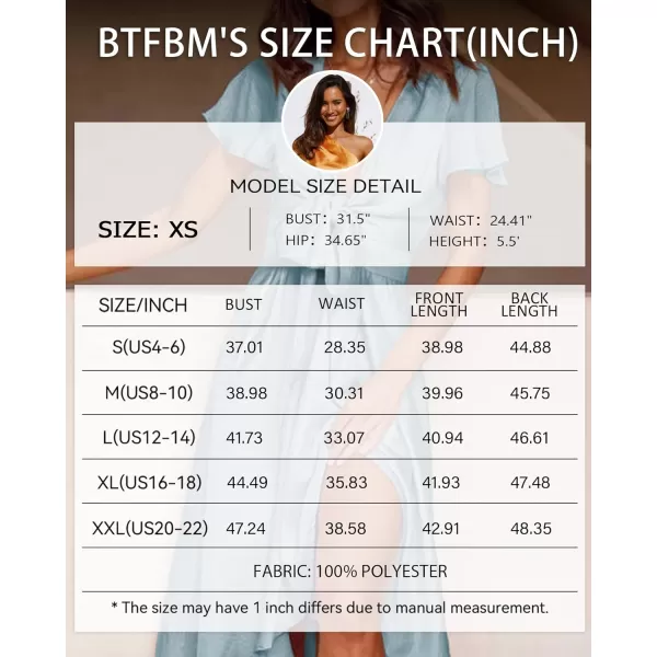 imageBTFBM Womens Satin Deep V Neck Summer Dresses Short Sleeve Tie Front High Waist Flowy Ruffle ALine Midi Cocktail DressSolid Light Blue
