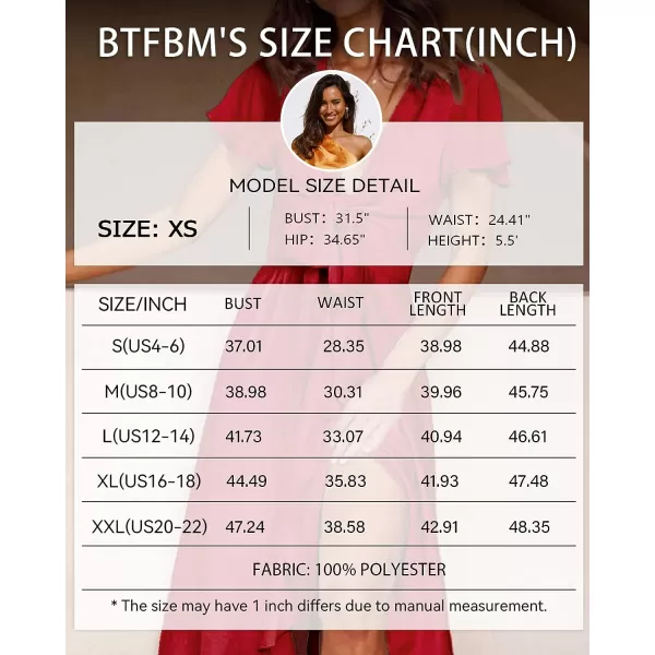 imageBTFBM Womens Satin Deep V Neck Summer Dresses Short Sleeve Tie Front High Waist Flowy Ruffle ALine Midi Cocktail DressSolid Red