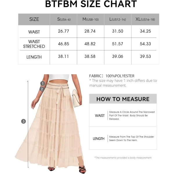 imageBTFBM Womens Skirts Party Cocktail 2024 Summer Fairy Skirt Elastic Waist Ruffle Tiered ALine Belt Tulle Maxi DressesSolid Beige