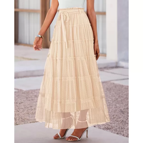 imageBTFBM Womens Skirts Party Cocktail 2024 Summer Fairy Skirt Elastic Waist Ruffle Tiered ALine Belt Tulle Maxi DressesSolid Beige