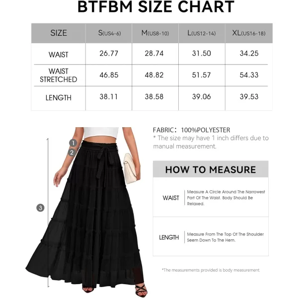 imageBTFBM Womens Skirts Party Cocktail 2024 Summer Fairy Skirt Elastic Waist Ruffle Tiered ALine Belt Tulle Maxi DressesSolid Black
