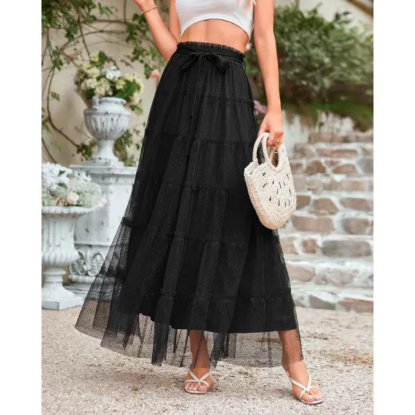 imageBTFBM Womens Skirts Party Cocktail 2024 Summer Fairy Skirt Elastic Waist Ruffle Tiered ALine Belt Tulle Maxi DressesSolid Black