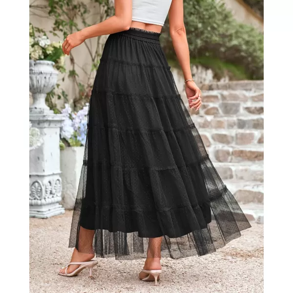 imageBTFBM Womens Skirts Party Cocktail 2024 Summer Fairy Skirt Elastic Waist Ruffle Tiered ALine Belt Tulle Maxi DressesSolid Black