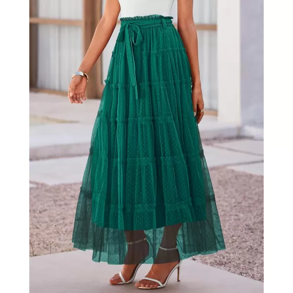 imageBTFBM Womens Skirts Party Cocktail 2024 Summer Fairy Skirt Elastic Waist Ruffle Tiered ALine Belt Tulle Maxi DressesSolid Dark Green