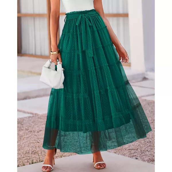 imageBTFBM Womens Skirts Party Cocktail 2024 Summer Fairy Skirt Elastic Waist Ruffle Tiered ALine Belt Tulle Maxi DressesSolid Dark Green