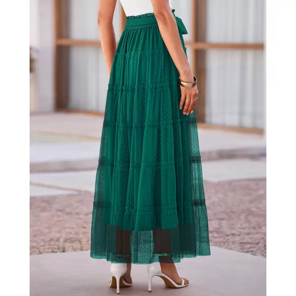 imageBTFBM Womens Skirts Party Cocktail 2024 Summer Fairy Skirt Elastic Waist Ruffle Tiered ALine Belt Tulle Maxi DressesSolid Dark Green