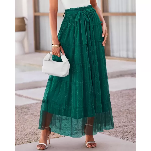 imageBTFBM Womens Skirts Party Cocktail 2024 Summer Fairy Skirt Elastic Waist Ruffle Tiered ALine Belt Tulle Maxi DressesSolid Dark Green