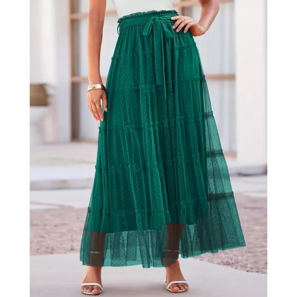 imageBTFBM Womens Skirts Party Cocktail 2024 Summer Fairy Skirt Elastic Waist Ruffle Tiered ALine Belt Tulle Maxi DressesSolid Dark Green