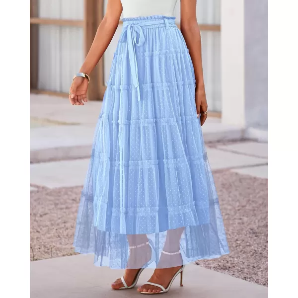 imageBTFBM Womens Skirts Party Cocktail 2024 Summer Fairy Skirt Elastic Waist Ruffle Tiered ALine Belt Tulle Maxi DressesSolid Light Blue