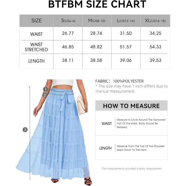 imageBTFBM Womens Skirts Party Cocktail 2024 Summer Fairy Skirt Elastic Waist Ruffle Tiered ALine Belt Tulle Maxi DressesSolid Light Blue