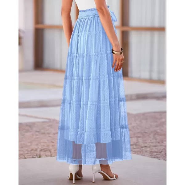 imageBTFBM Womens Skirts Party Cocktail 2024 Summer Fairy Skirt Elastic Waist Ruffle Tiered ALine Belt Tulle Maxi DressesSolid Light Blue