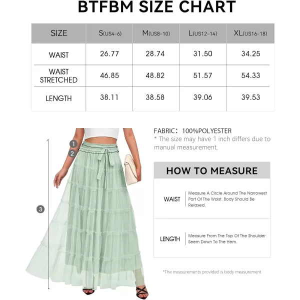 imageBTFBM Womens Skirts Party Cocktail 2024 Summer Fairy Skirt Elastic Waist Ruffle Tiered ALine Belt Tulle Maxi DressesSolid Light Green