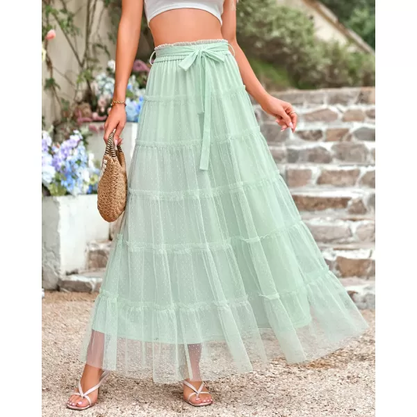 imageBTFBM Womens Skirts Party Cocktail 2024 Summer Fairy Skirt Elastic Waist Ruffle Tiered ALine Belt Tulle Maxi DressesSolid Light Green