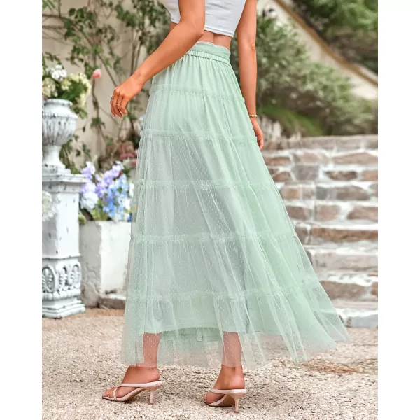 imageBTFBM Womens Skirts Party Cocktail 2024 Summer Fairy Skirt Elastic Waist Ruffle Tiered ALine Belt Tulle Maxi DressesSolid Light Green
