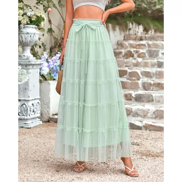 imageBTFBM Womens Skirts Party Cocktail 2024 Summer Fairy Skirt Elastic Waist Ruffle Tiered ALine Belt Tulle Maxi DressesSolid Light Green