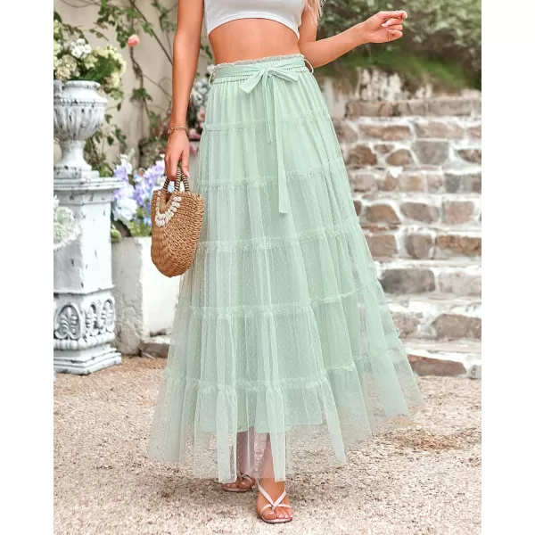 imageBTFBM Womens Skirts Party Cocktail 2024 Summer Fairy Skirt Elastic Waist Ruffle Tiered ALine Belt Tulle Maxi DressesSolid Light Green
