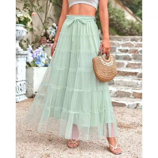 imageBTFBM Womens Skirts Party Cocktail 2024 Summer Fairy Skirt Elastic Waist Ruffle Tiered ALine Belt Tulle Maxi DressesSolid Light Green