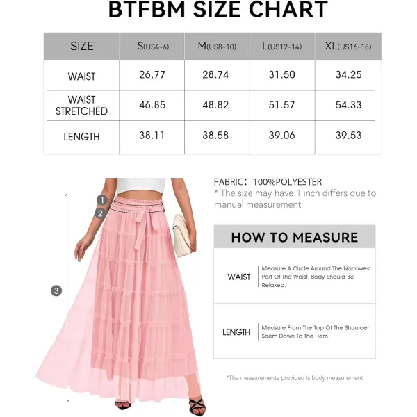 imageBTFBM Womens Skirts Party Cocktail 2024 Summer Fairy Skirt Elastic Waist Ruffle Tiered ALine Belt Tulle Maxi DressesSolid Pink