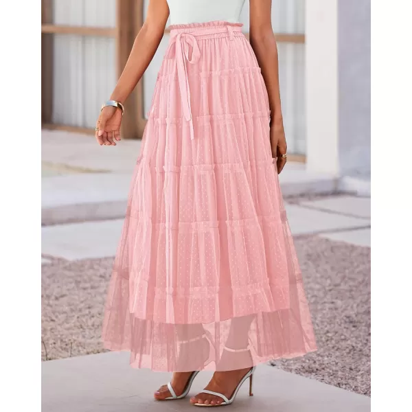 imageBTFBM Womens Skirts Party Cocktail 2024 Summer Fairy Skirt Elastic Waist Ruffle Tiered ALine Belt Tulle Maxi DressesSolid Pink