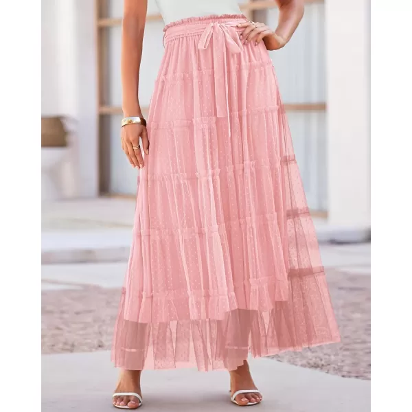 imageBTFBM Womens Skirts Party Cocktail 2024 Summer Fairy Skirt Elastic Waist Ruffle Tiered ALine Belt Tulle Maxi DressesSolid Pink