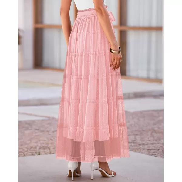 imageBTFBM Womens Skirts Party Cocktail 2024 Summer Fairy Skirt Elastic Waist Ruffle Tiered ALine Belt Tulle Maxi DressesSolid Pink