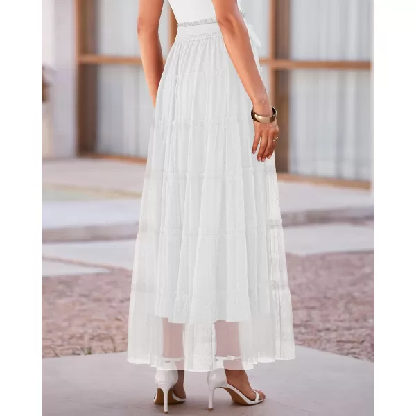 imageBTFBM Womens Skirts Party Cocktail 2024 Summer Fairy Skirt Elastic Waist Ruffle Tiered ALine Belt Tulle Maxi DressesSolid White