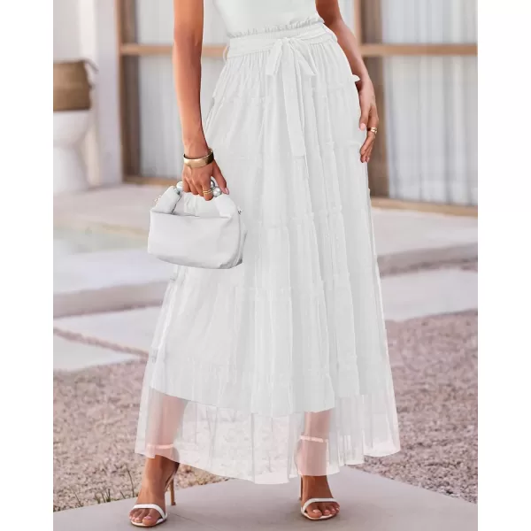imageBTFBM Womens Skirts Party Cocktail 2024 Summer Fairy Skirt Elastic Waist Ruffle Tiered ALine Belt Tulle Maxi DressesSolid White