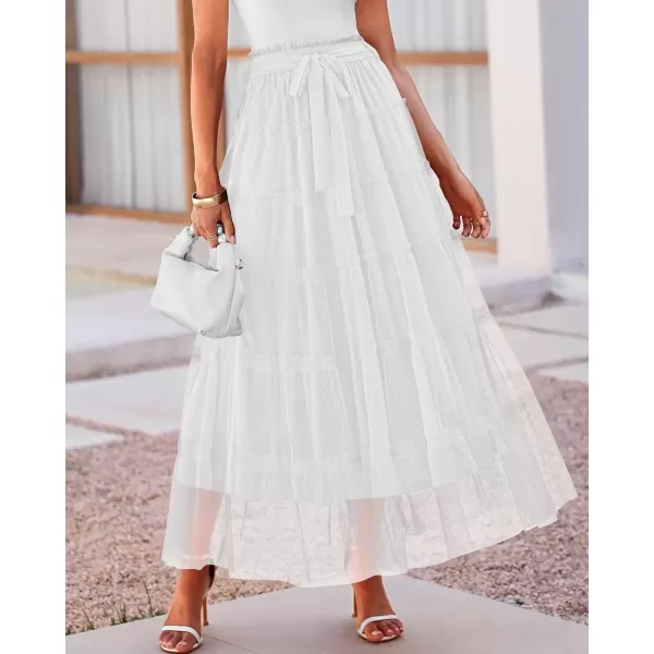 imageBTFBM Womens Skirts Party Cocktail 2024 Summer Fairy Skirt Elastic Waist Ruffle Tiered ALine Belt Tulle Maxi DressesSolid White