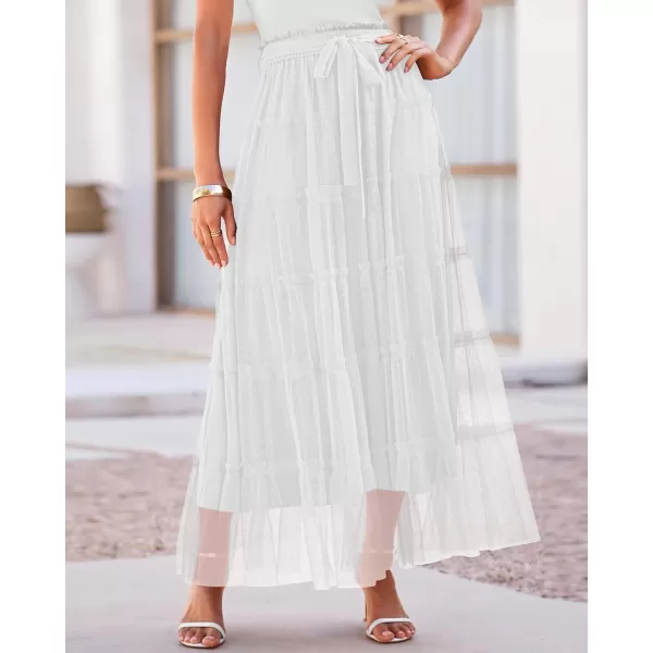 imageBTFBM Womens Skirts Party Cocktail 2024 Summer Fairy Skirt Elastic Waist Ruffle Tiered ALine Belt Tulle Maxi DressesSolid White