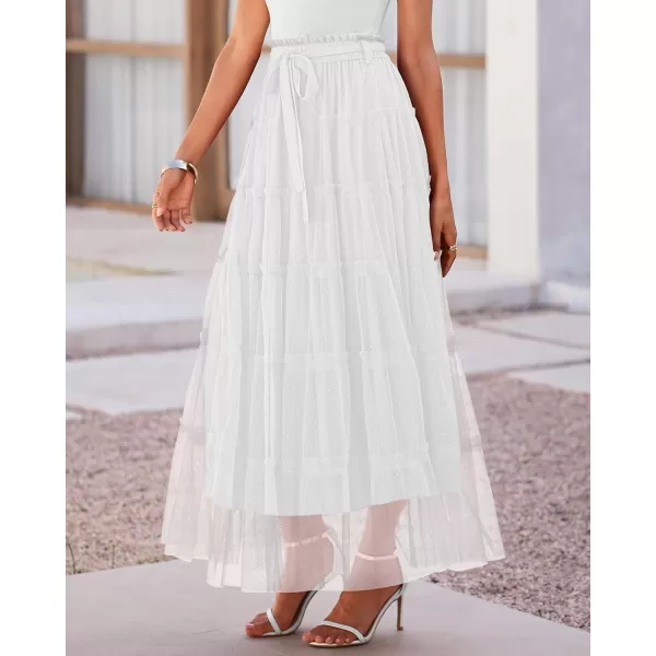imageBTFBM Womens Skirts Party Cocktail 2024 Summer Fairy Skirt Elastic Waist Ruffle Tiered ALine Belt Tulle Maxi DressesSolid White