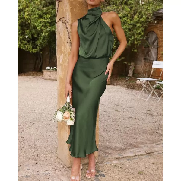 imageBTFBM Womens Sleeveless Cocktail Dresses Mock Neck Keyhole Elastic High Waist Wedding Guest Evening Party Maxi DressSolid Army Green