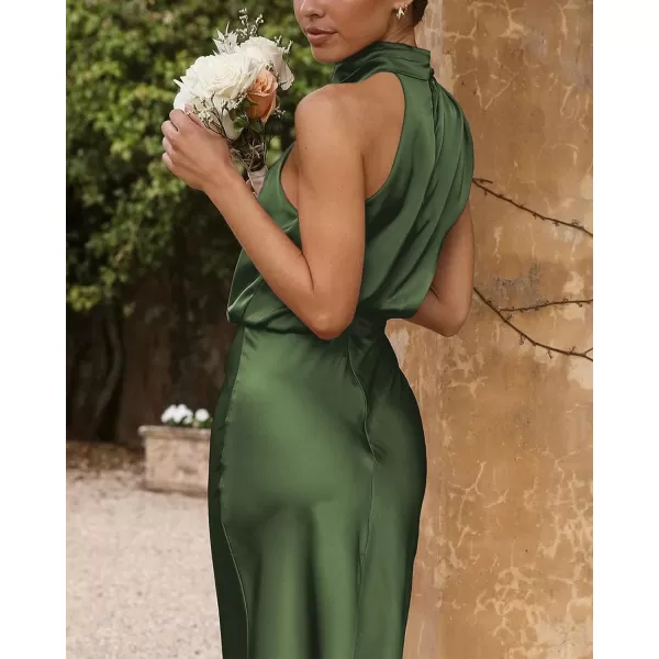 imageBTFBM Womens Sleeveless Cocktail Dresses Mock Neck Keyhole Elastic High Waist Wedding Guest Evening Party Maxi DressSolid Army Green