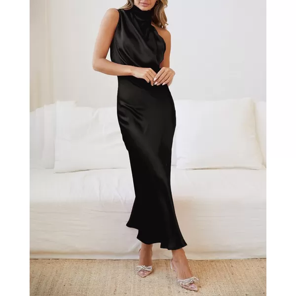 imageBTFBM Womens Sleeveless Cocktail Dresses Mock Neck Keyhole Elastic High Waist Wedding Guest Evening Party Maxi DressSolid Black
