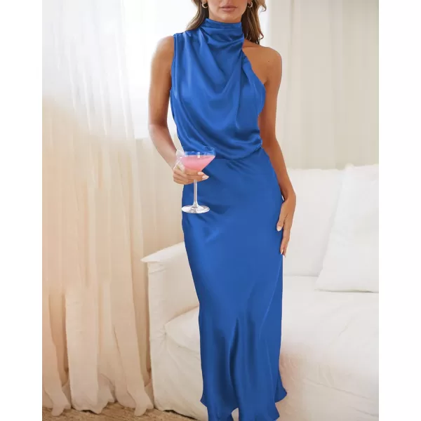 imageBTFBM Womens Sleeveless Cocktail Dresses Mock Neck Keyhole Elastic High Waist Wedding Guest Evening Party Maxi DressSolid Brilliant Blue