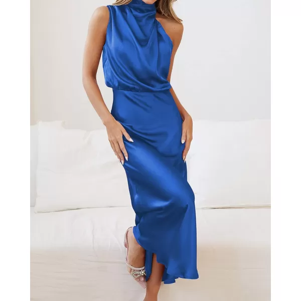 imageBTFBM Womens Sleeveless Cocktail Dresses Mock Neck Keyhole Elastic High Waist Wedding Guest Evening Party Maxi DressSolid Brilliant Blue